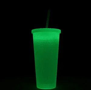 GLOW IN THE DARK 23' GREEN 24oz COLD DRINK CUP DIAMOND STUDDED TUMBLER UNBRANDED