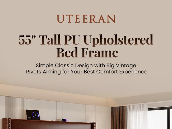 [Summervibes]Modern Brown/Black Leather Bed Frame with USB Charging, Tall Upholstered Headboard, No Noise, Easy Assembly – Bedroom Upgrade Must-Have