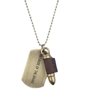 Dog Tag Style Brass Necklace - Because of the Brave