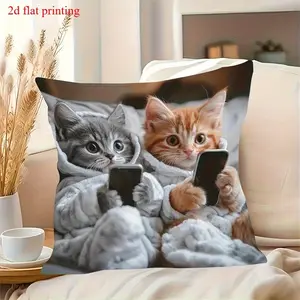 Cute Cat Pillow Case with Sweater and Phone Holder, Modern Style, Durable Material, Gift Idea
