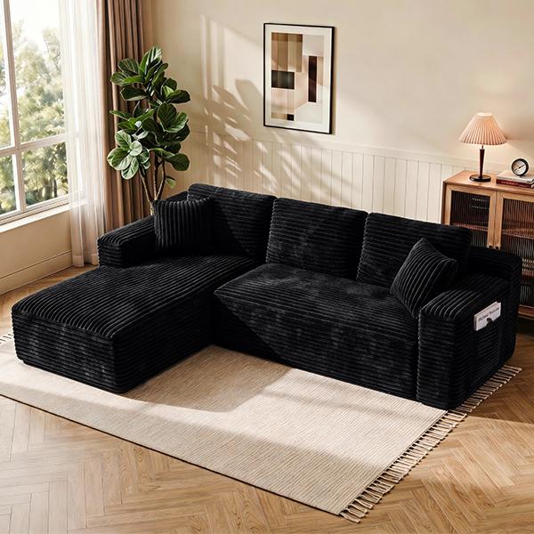 NordFun Couch 96"L-Shaped Sectional Boneless Couch with Pocket, Plush Corduroy Fabric Sofa with Deep-Seat, Modern Upholstered Couches for Living Room, No Assembly Required