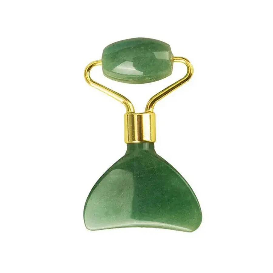 2-in-1 Portable Jade Roller & Face Gua Sha – Pink & Green Define Beauty