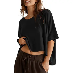 UEU Womens Summer Oversized Tops Casual Loose Crop Tee Shirt  Crewneck Basic T Shirts Boxy Trendy Outfits Blouse  women's shirts Chic Womenswear