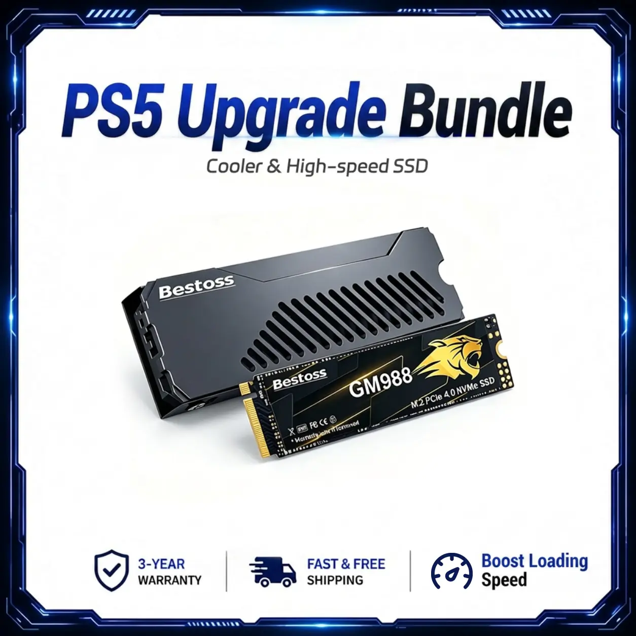 PS5 Upgrade SSD Bundle | 7350MB/s Gen4 NVMe + Metal Heatsink Kit,1TB,2TB