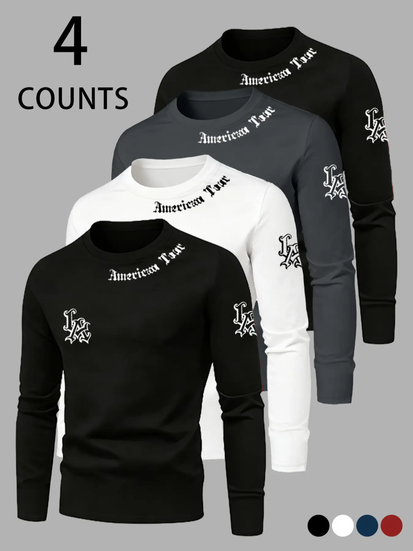 Men's Spring Autumn Casual Long Sleeve T-Shirt Set, Animal Print Round Neck Fitted Design, Outdoor Leisure Fitness Wear