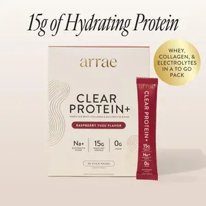 Arrae Clear Protein+ |  15g Grass Fed Whey, Collagen, & Electrolytes Protein | Rasberry Yuzu Flavor| 20 Stick Packs Edible Dietary Supplement Healthcare Fitness Muscle Optimum Fiber