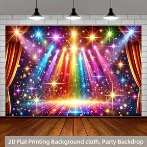 Vibrant Stage Light Effect Party Banner, Polyester Background Cloth with Colorful Lights & Snowflake Design, Multi-Purpose Decorations