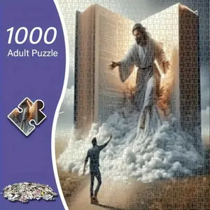 1000-Piece Open-Book Puzzle - A Religious Puzzle Featuring Sacred Light and Biblical Figures - Challenging Puzzle for Adults and Families - Spiritual Home Decor - Suitable for Church, Living Room, Bedroom