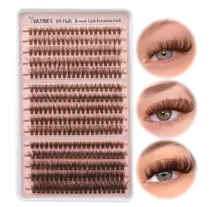 Yawamica Brown Lash Clusters Fluffier Eyelash Extension 10-16mm Individual Lashes D Curly Eyelash Clusters 40D+50D+70D Volume 300pcs Cluster Lashes Pestañas Pelo a Pelo DIY Lash Extension at Home