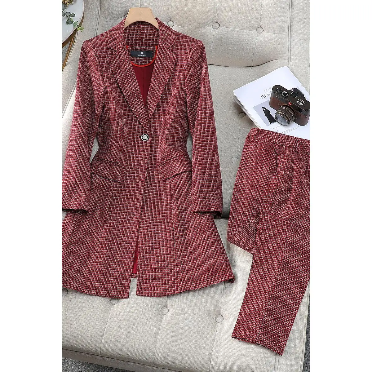 9591 Red Checkered Windbreaker+Pants Pol