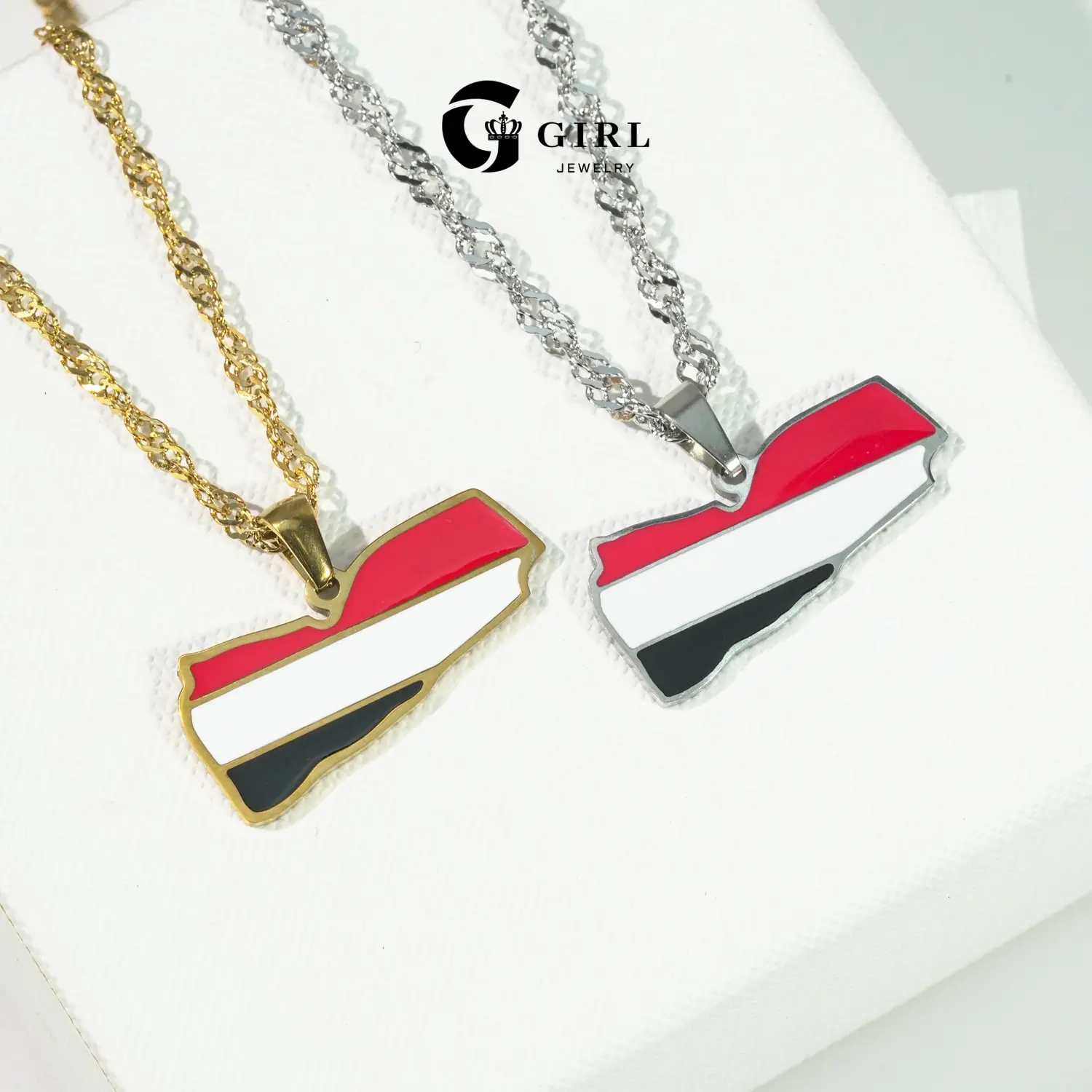 GGIRL Yemen Stainless Steel Map Flag Necklace Male and Female Couples Versatile Titanium Steel Sweater Chain Accessories Jewelry