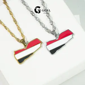 GGIRL Yemen Stainless Steel Map Flag Necklace Male and Female Couples Versatile Titanium Steel Sweater Chain Accessories