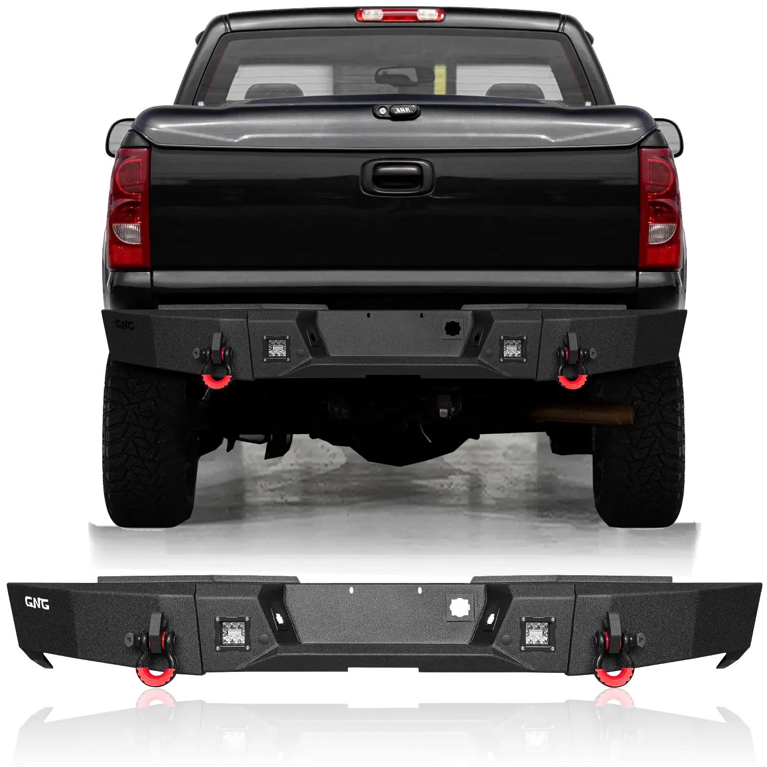 Vijay Steel Rear Bumper with Built-in Lights for 1999-2006 Chevy/GMC Silverado 2500/3500, Sierra 2500/3500, Includes Screws