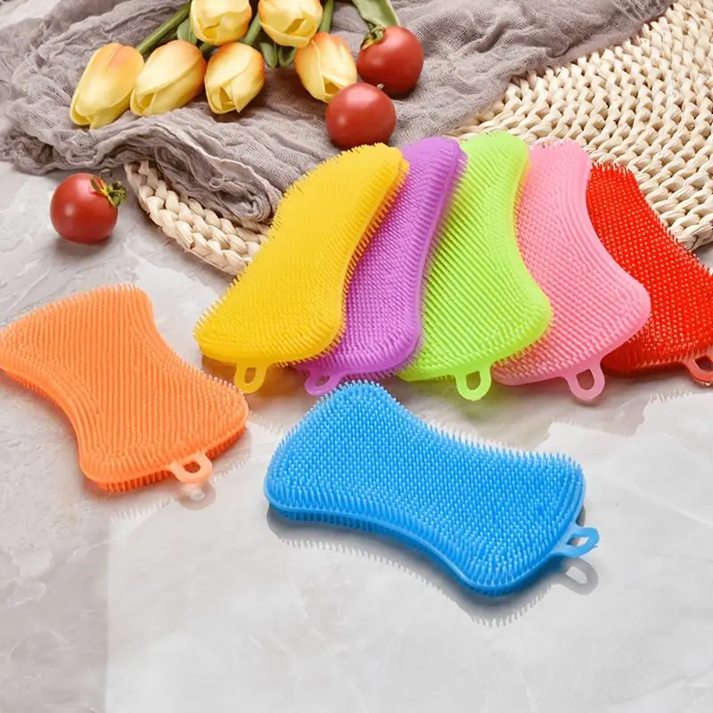 2pcs Assorted Color Anti-Slip Silicone Dishwashing Sponges - Durable, Reusable Kitchen Scrub Pads for Dish and Tool Cleaning, Pad/Scrubber