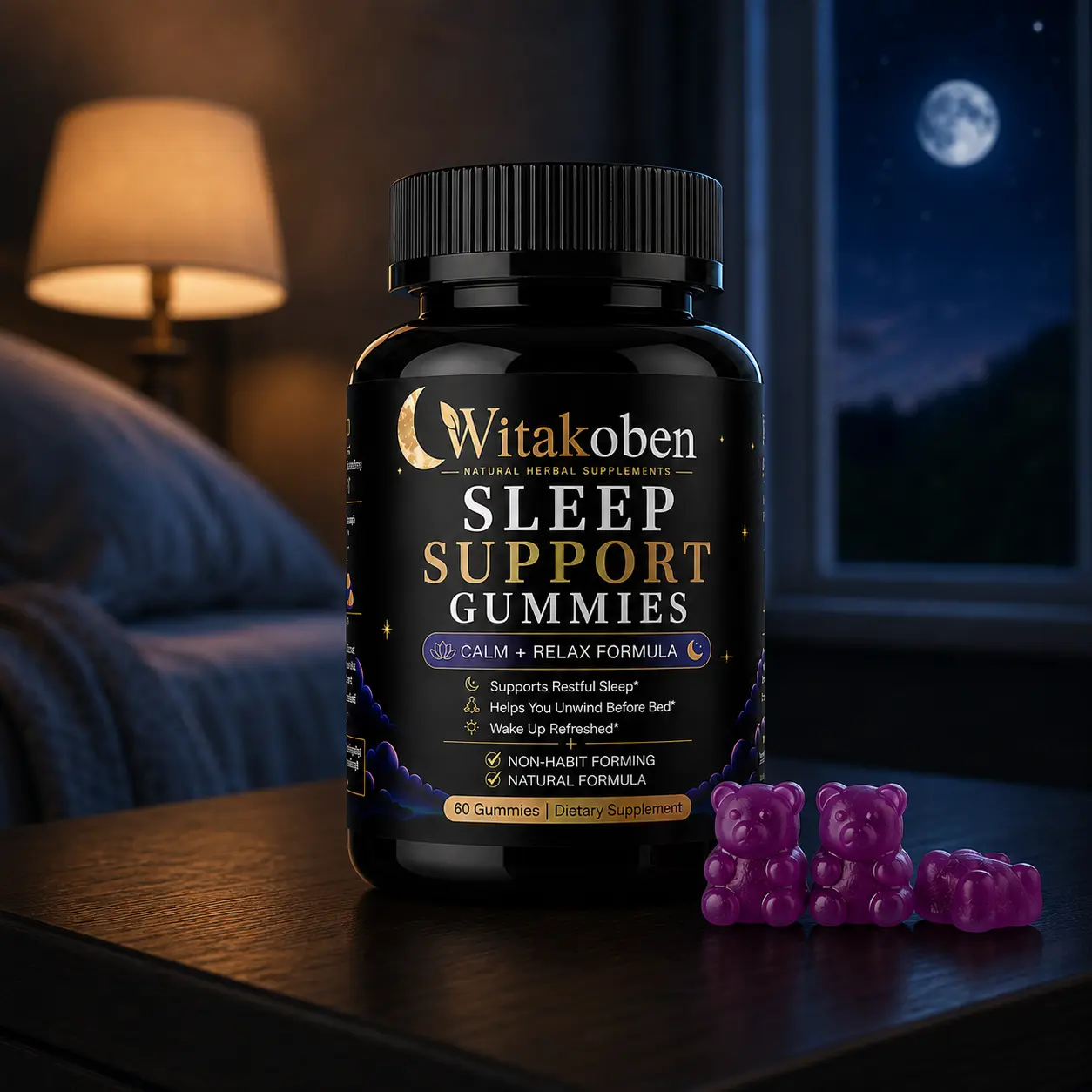 WITAKOBEN Melatonin Gummies, 2.5 mg per Serving, 60-Count Nighttime Dietary Supplement for Adults, Easy-to-Take Gummy Format