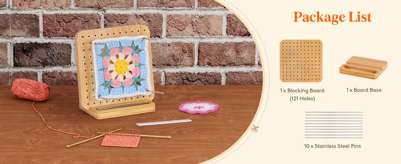 Lifewit Bamboo Crochet Blocking Board with Pegs & Steel Pins - Ideal for Knitting & Crochet Projects - Handmade Crafts & Handicraft Tools