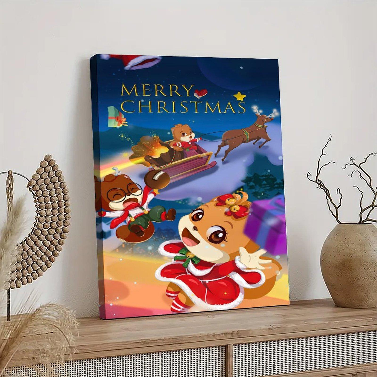 MERRY CHRISTMAS Poster Christmas Squirrel Poster Decorative Painting Canvas Wall Art Picture Print Modern Family Bedroom Decor