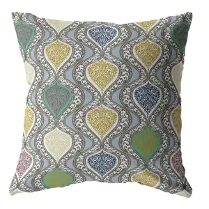 HomeRoots 413371 20 in. Ogee Decorative Suede Throw Pillow, Gold, Green & Gray