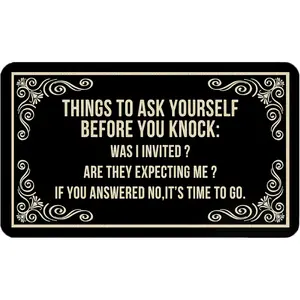 Funny Door Mat, Think to Ask Yourself Before You Knock Doormat for Front Door Indoor Outdoor Entrance Porch, Humorous Sarcastic Welcome Mat Outside, Funny Bath Mats