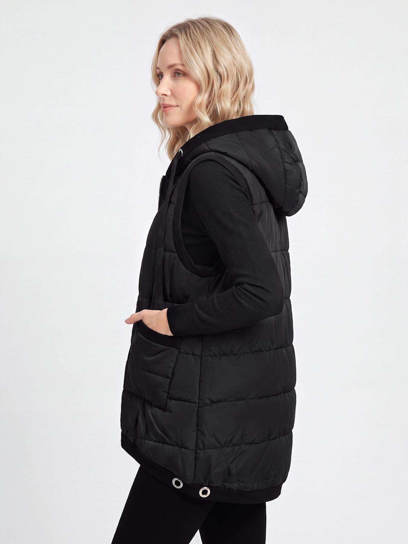 Aswulk Women Hooded Quilted Padded Vest, Thick Zip Up Sleeveless Jacket With Big Pockets, Front Short Back Long Casual Layering Gilet