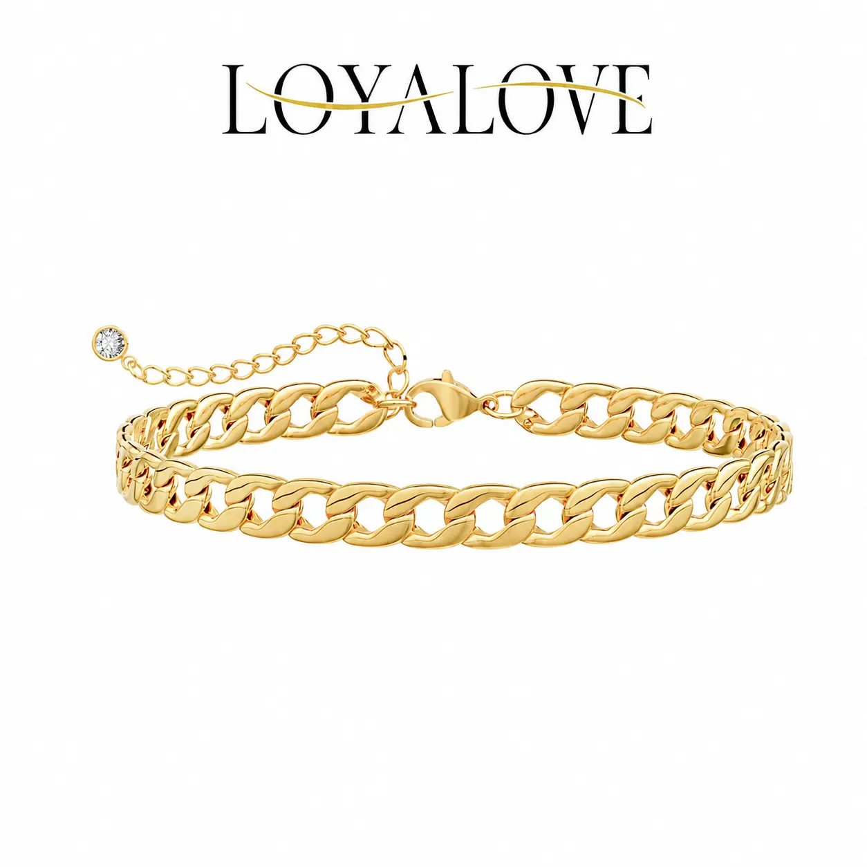 LOYALOVE 14K Gold Plated Cuban Link Anklet for Women, 8mm Chunky Gold Chain Ankle Bracelet, Adjustable 21.5+5cm Statement Anklet, Trendy Summer Beach Jewelry Gift