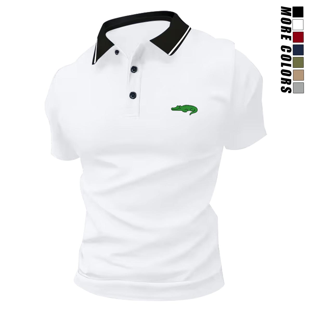 Men’s Comfortable Breathable Solid-Color Turn-Down Collar Short-Sleeve Polo Shirt Set - Multi-Color, Fragrance-Infused 1-Piece Option, Suitable for Golf, Casual Wear, One-Piece