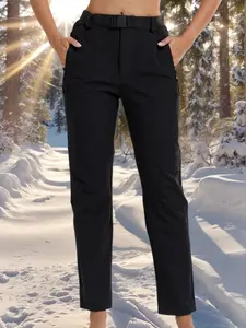 Women's Fleece Lined Waterproof Softshell Pants, Outdoor Sports Skiing Hiking Climbing Winter Warm Trousers, Ladies Snowboarding Gear, Runner Pants
