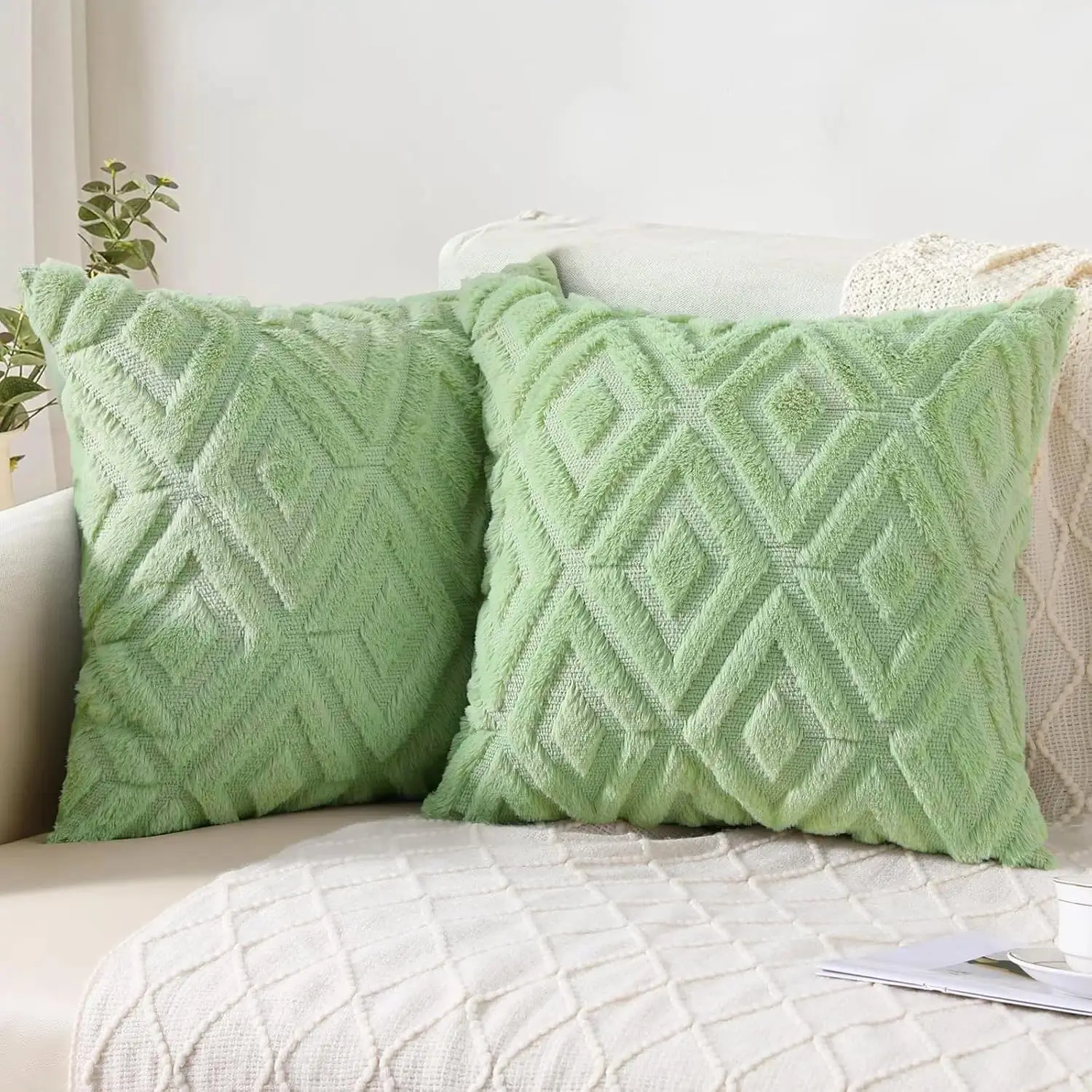 Kitinjoy Plush Throw Pillow Covers Solid Soft Velvet Pillowcases Winter Throw Cushion Covers For Living Room Sofa Bedroom Decro
