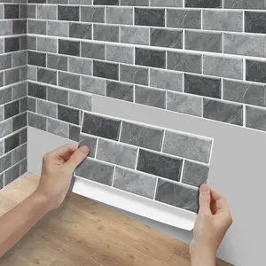 6/12/24/48 PCS FG Retro Tile Stickers Dark Grey & Light Grey Marble Brick Pattern PVC Crystal Film Self-Adhesive Waterproof Oil-Proof Splashback for Kitchen Bathroom Floor Tile Wood Home Decoration