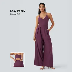 Halara Breezeful Backless Wide Leg Quick Dry Casual Slip Jumpsuit with Side Pockets-Easy Peezy Edition