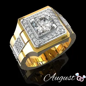 Men's Brilliant Cubic Zirconia Decorated Two Tone Ring, Promise of Eternity Engagement Jewelry, Size 7-12.
