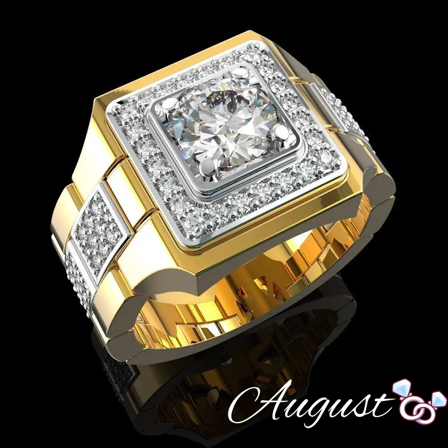 Men's 2-Tone Cubic Zirconia Ring - Brilliant Decorated, Daily Wear Eternity Promise Engagement Jewelry, Sizes 7-12, Artificial Gemstone Rings, Cubic Zirconia Rings