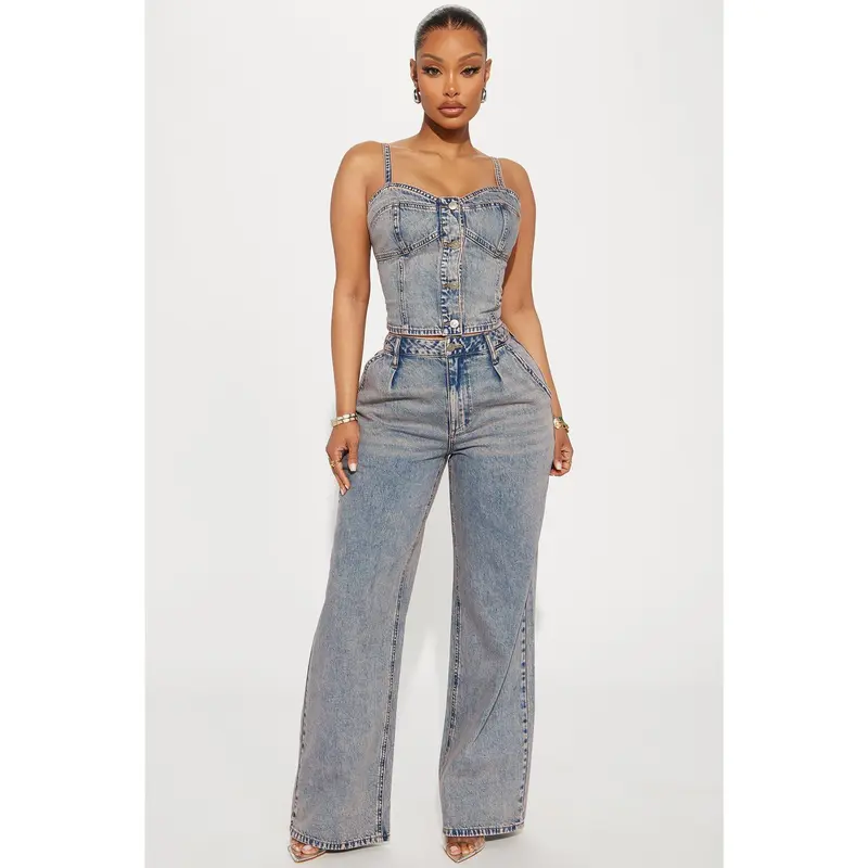 Cassie Denim Pant Set - Vintage Wash