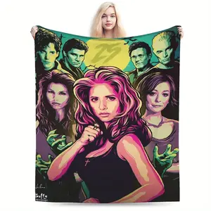 Buffy the Vampire Slayer themed blanket – soft flannel with vibrant character design for the living room, office, couch or travel