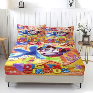 "The Amazing Digital Circus" Fitted Sheet,Including 1 Bed Sheet and 2 Pillowcases,Anti Slip Dust Cover Suitable for Bedrooms and Guest Rooms,Suitable for Personal Use or Gift Giving