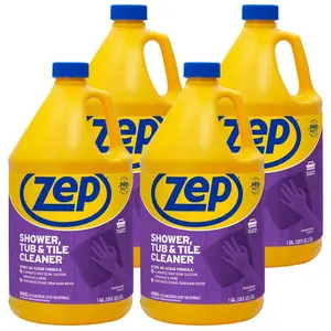 ZEP 1 Gal. Shower Tub and Tile Cleaner (4-Pack), Zep Acidic Cleaner, No-Scrub Shower Cleaner, Hard Water Stain Remover, Limescale Remover, Bathroom Acid Cleaner, Tile and Grout Cleaner, Safe for Colored Grout, Bulk Case Cleaner.