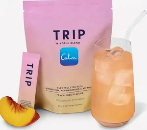 TRIP Electrolytes Powder Packets with Magnesium, Ashwagandha & Vitamin D. Peach Yuzu Daily Hydration Packets, Vegan, Electrolyte Drink Mix, Calming Hydration Powder, 20 Sachets
