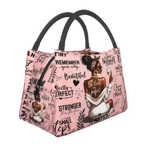 1 black girl wine tasting pattern, portable and reusable refrigerated bag, insulated lunch bag, used for camping, picnicking, beach, home, restaurant, office, outdoor. Suitable for gifting to friends. Family birthday gifts, holiday gifts.