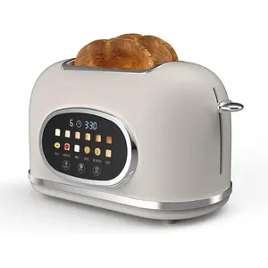 2 Slice Digital Cream Stainless Steel Toaster with Touchscreen, Countdown Timer, 6 Shade Settings, Wide Slots, High Lift Lever
