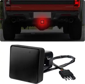 DIBMS 15 LED Trailer Hitch Brake Light,12V Red Lights Smoked Tail Lights Fits 2" Receiver with 4-pin Adapter,Hitch Light Automotive Exterior Accessories for Truck Trailer SUV (Black)