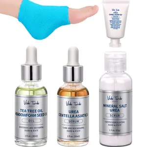 VTS Foot and Hand Care Kit Foot Spa Kit- Includes Tea Tree Oil, Salt Scrub, Serum, Urea Cream 40 Percent, Moisturizing Heel Socks - Home Pedicure Spa Kit for Dry Cracked Heels Feet Knees Elbows Hands Perfect For Gifts