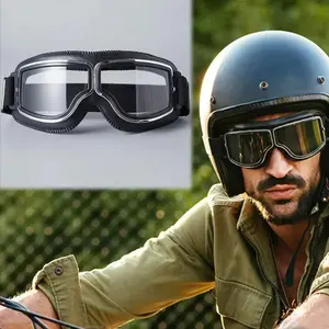 Vintage Motorcycle Goggles Adjustable Non-Slip Strap Scratch- and Impact-Resistant Polycarbonate Lens UV Protection Foldable Design Perfect Fit for Glasses