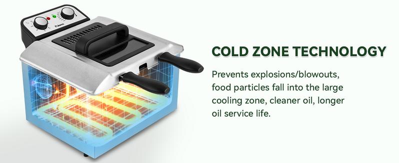 SUSTEAS Electric Deep Fryer with 3 Baskets 4 Liter Oil Capacity Cool Touch Sides Dishwasher Safe Adjustable Temperature Control with Viewing Window for Home Use - Lid Design