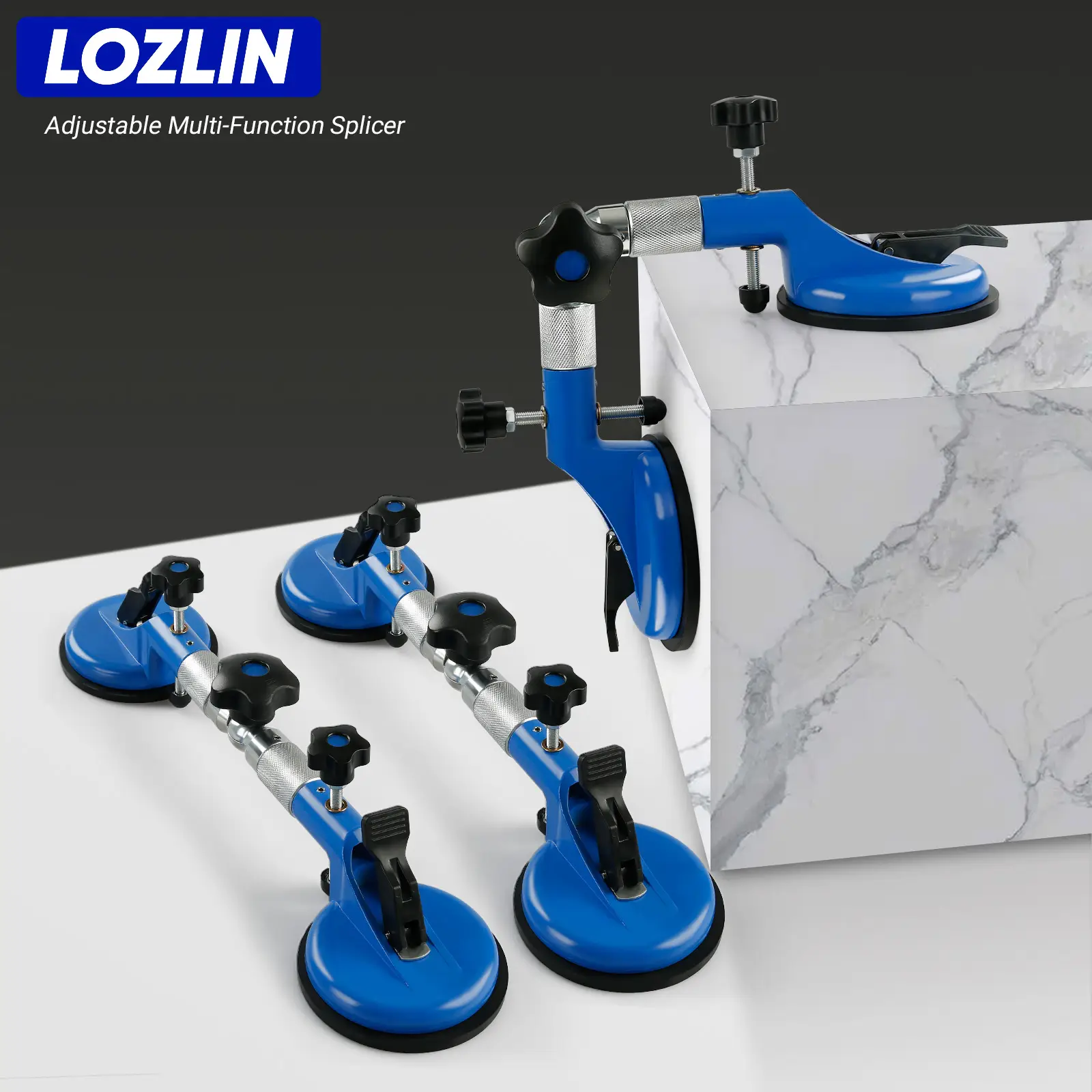 LOZLIN 2PCS Heavy Duty Vacuum Leveling Tool 396lb Suction Clamp for Stone Tile Glass Countertops Adjustable Seamless Installation Kit with Grip Handle
