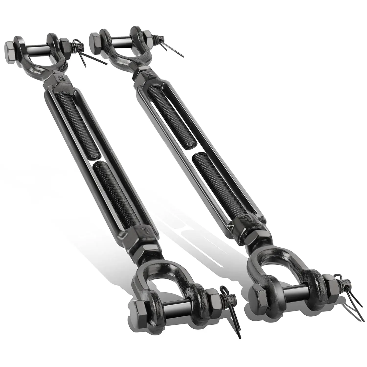 2 Pack 3/8" Black Turnbuckle Heavy Duty Jaw and Jaw Turnbuckle, 1200 Lbs Working Load Limit, Large Turnbuckles Tensioner for Cables Wire Rope, Anti Sag Gate Kit, Fence Deck, Sun Shade Tent