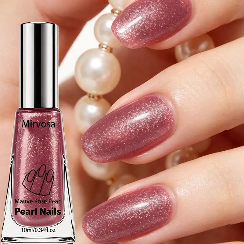 Lustrous Pearlescent Mauve Non-Gel Nail Lacquer - Soft Dusty Rose Shimmer, Delicate Sparkling Effect, Ideal for Party, Vacation Fingernail & Toenail Manicure