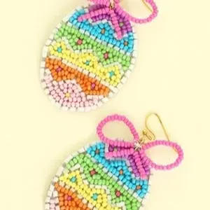 Easter Egg Earrings - Colorful Beaded Design with Bow, for Easter Celebrations
