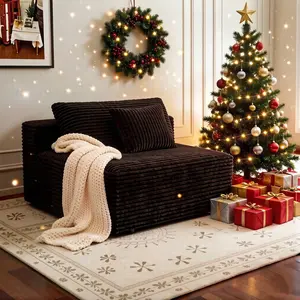 【Memorial Day Gift】NMXVXMN 47.2"Corduroy Boneless Sofa Loveseat – No Assembly Required Armless Double Sofa for Small Spaces, Apartment, Living Room & Bedroom – Soft Flannel Fabric with Pillows