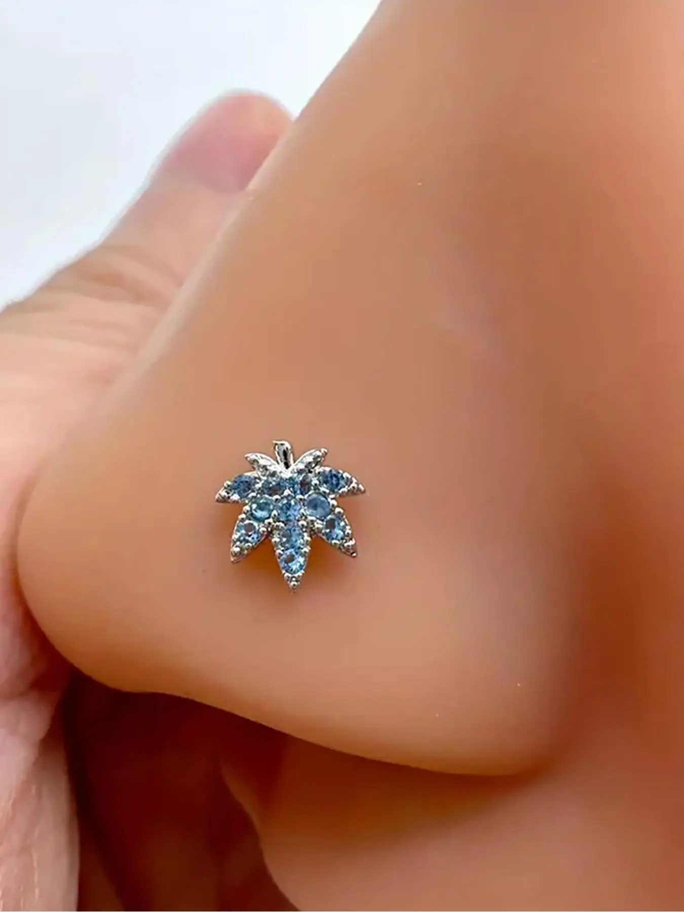 Maple Leaf Rhinestone Silver Color Nose Ring Nose Piercing Jewelry Vintage Body Jewellery for Women Men, Daily Wear Jewelry Accessory, Elegant Design, Perfect Gift