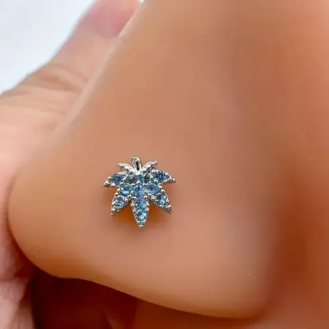 Maple Leaf Rhinestone Silver Color Nose Ring Nose Piercing Jewelry Vintage Body Jewellery for Women Men, Daily Wear Jewelry Accessory, Elegant Design, Perfect Gift